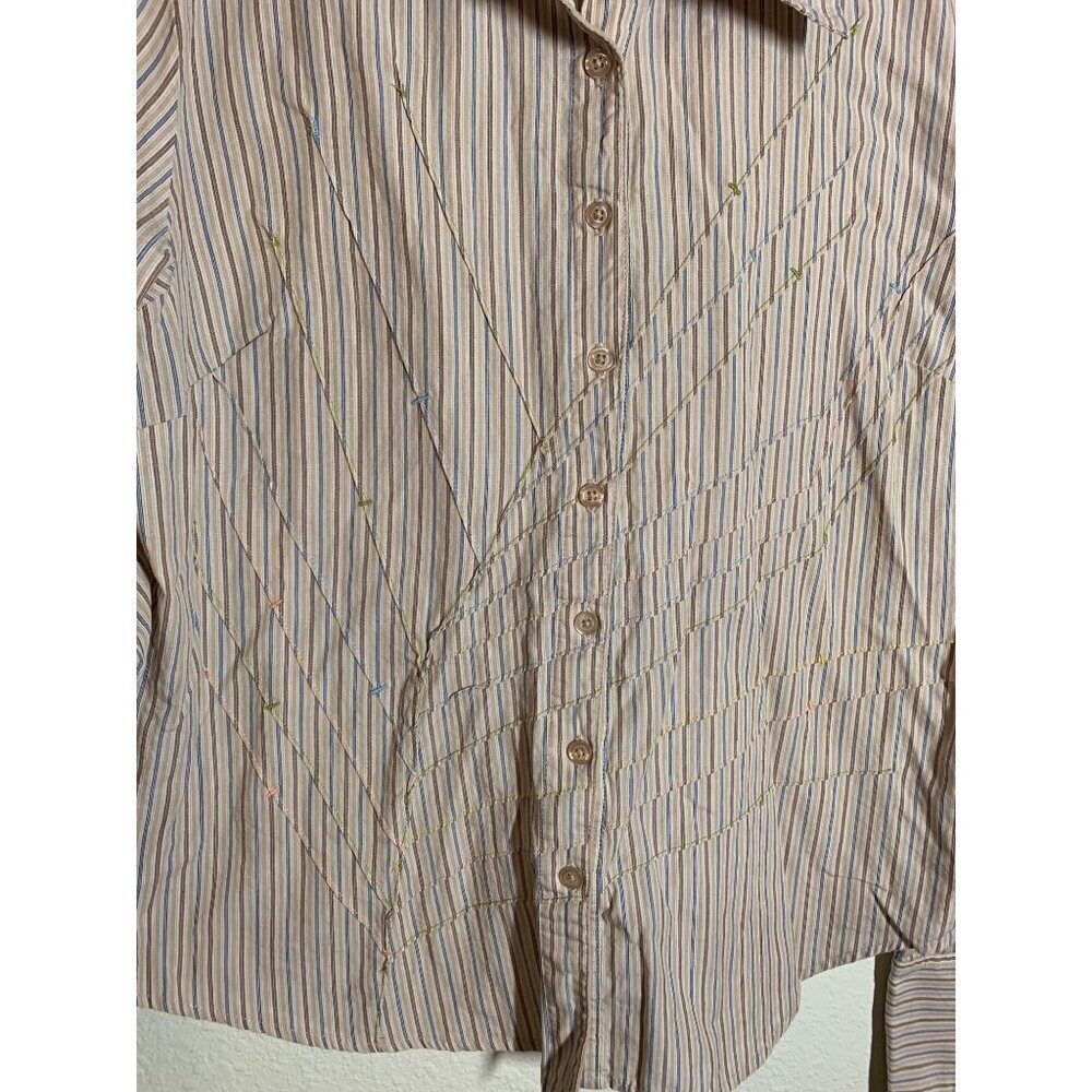 Vintage Daytrip Striped Blouse Y2K Granny Business Casual Cotton Top Shirt Sz XL - Picture 3 of 4